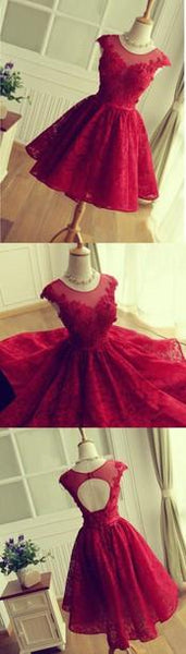 A Line Round Neck Short Lace Prom Dresses, Short Lace Formal Dresses, Graduation Dresses, Homecoming Dresses