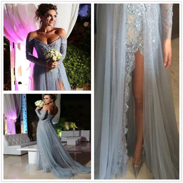 Custom Made A Line Sweetheart Neck Long Sleeves Prom Dresses, Long Formal Dresses