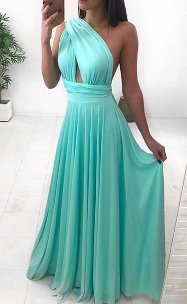 Simples One Shoulder Chiffon Long Prom Dresses, Simples One Shoulder Chiffon Long Formal Evening Dresses