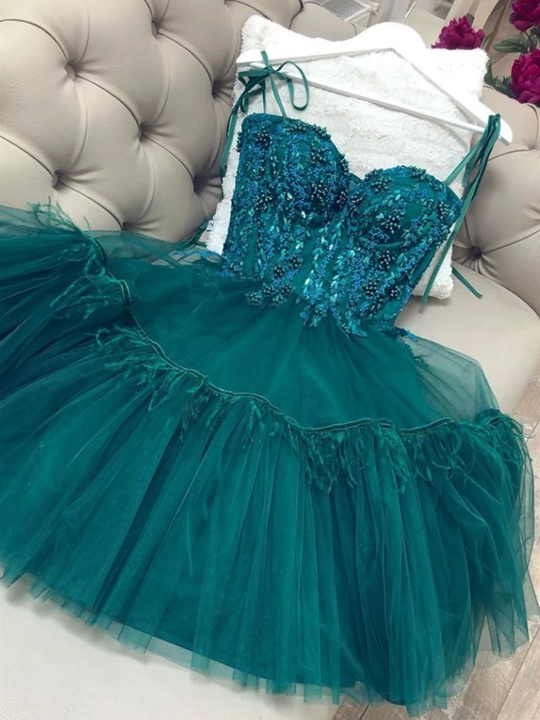 Short Green Beaded Prom Dresses with Beadings , Short Green Homecoming Graduation Dresses