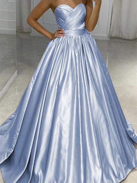 A Line Cute Sweetheart Neck Satin Pink Blue Long Prom Dresses, Sweetheart Neck Satin Pink Blue Long Formal Evening Dresses