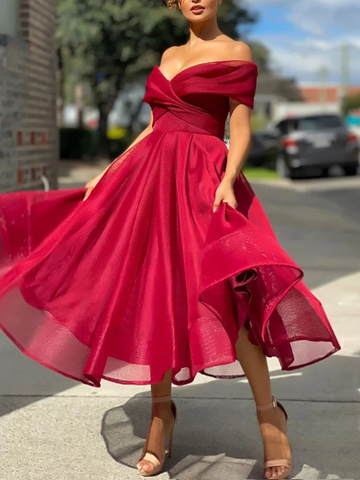 Simple Burgundy Tulle Off Shoulder Prom Dresses,  Burgundy Tulle Off Shoulder Formal Evening Dresses