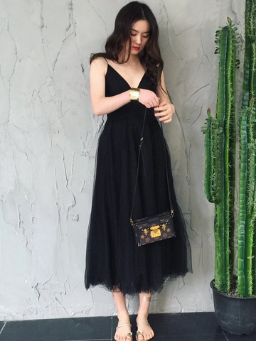 Simple V Neck Backless Black Tea Length Prom Homecoming Dresses, V Neck Open Back Thin Straps Black Formal Graduation Evening Dresses