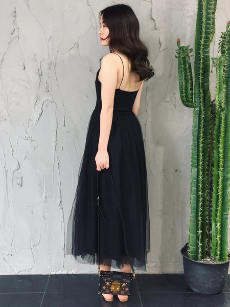 Simple V Neck Backless Black Tea Length Prom Homecoming Dresses, V Neck Open Back Thin Straps Black Formal Graduation Evening Dresses