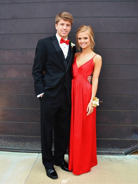 Custom Made A Line V Neck Red Backless Prom Dress, Red Backless Formal Dress, Graduation Dress