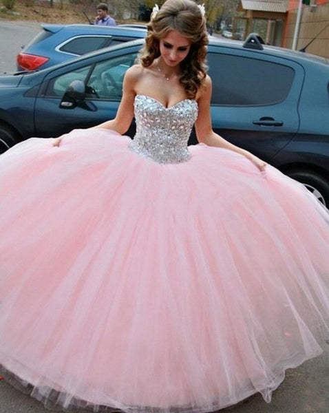 Custom Made Sweetheart Neck Pink Ball Gown, Pink Prom Dresses, Formal Dresses