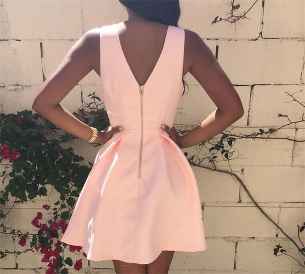 Custom Made V Neck Pink Short Prom Dress, Pink V Neck Homecoming Dress, Formal Dresses