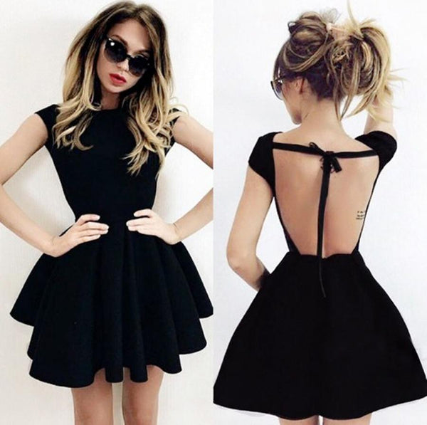 Newest Short Black Backless Prom Dress, Black Backless Homecoming Dress, Short Formal Dresses