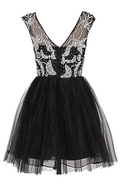 A Line Round Neck Short Black Prom Dress, Short Black Homecoming Dress, Graduation Dress