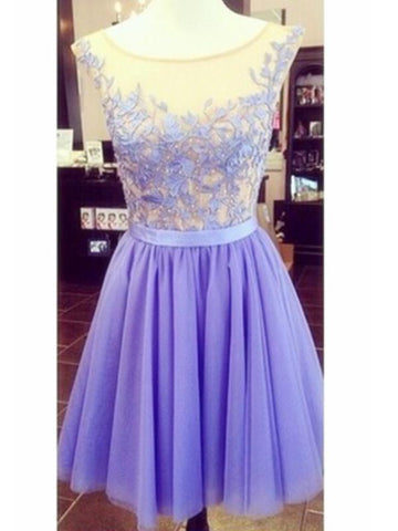 A Line Round Neck Short Purple Prom Dress, Short Purple Homecoming Dress, Graduation Dress