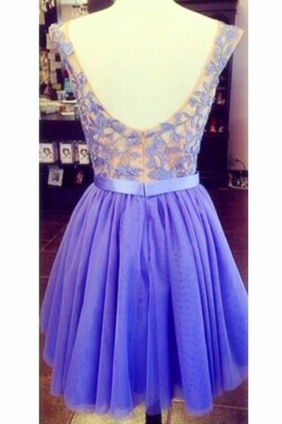 A Line Round Neck Short Purple Prom Dress, Short Purple Homecoming Dress, Graduation Dress