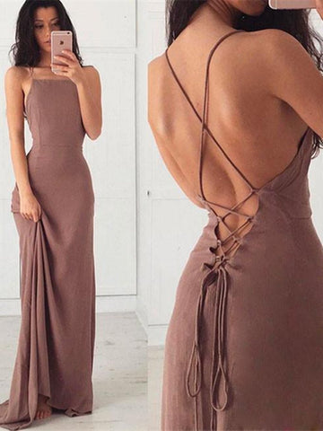 Simple A Line Backless Chiffon Prom Dress, Open Back Formal Dress