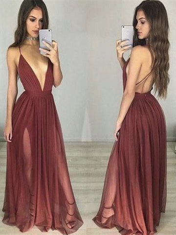 Custom Made Sexy Maroon/Burgundy V Neck Prom Dresses, Bridesmaid Dresses