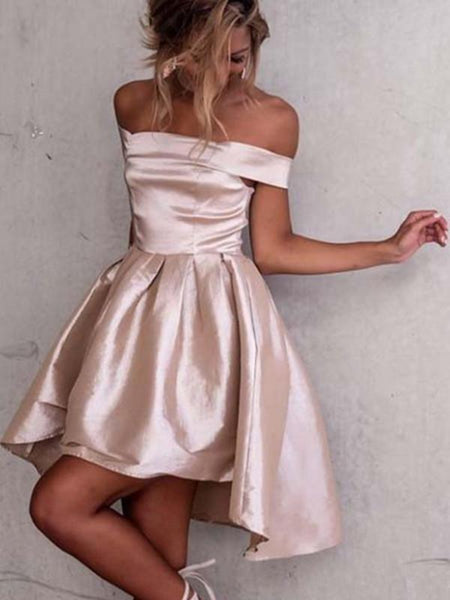 Custom Made Off Shoulder Short High Low Prom Dress, High Low Off Shoulder Short Homecoming Dress