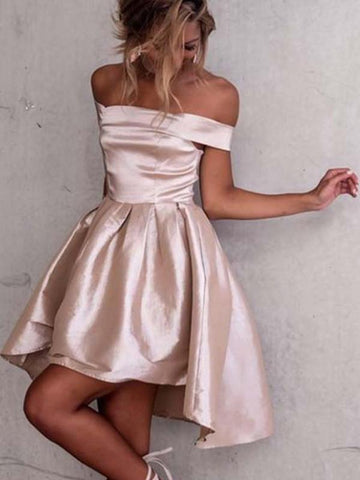 Custom Made Off Shoulder Short High Low Prom Dress, High Low Off Shoulder Short Homecoming Dress