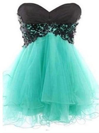 Sweetheart Sleeveless Green Short Black Lace Prom Dress, Homecoming Dress, Graduation Dress