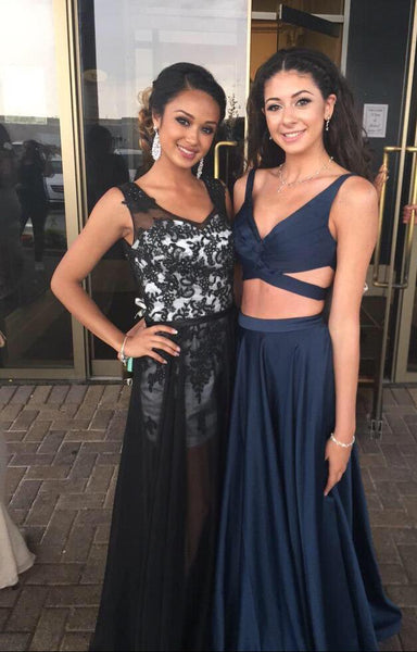 2 Pieces Navy Blue Prom Dresses, 2 Pieces Navy Blue Formal Dresses