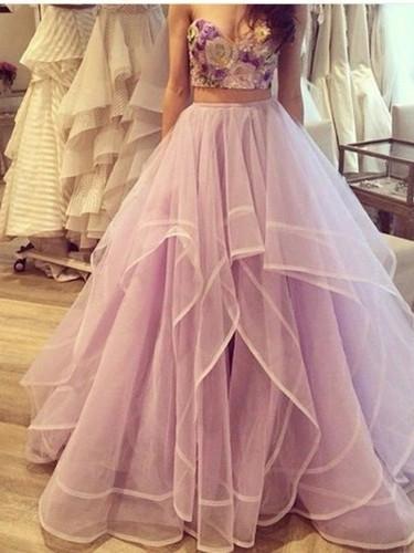 2 Pieces Sweetheart Neck Floor Length Long Prom Dresses, Long Formal Dresses