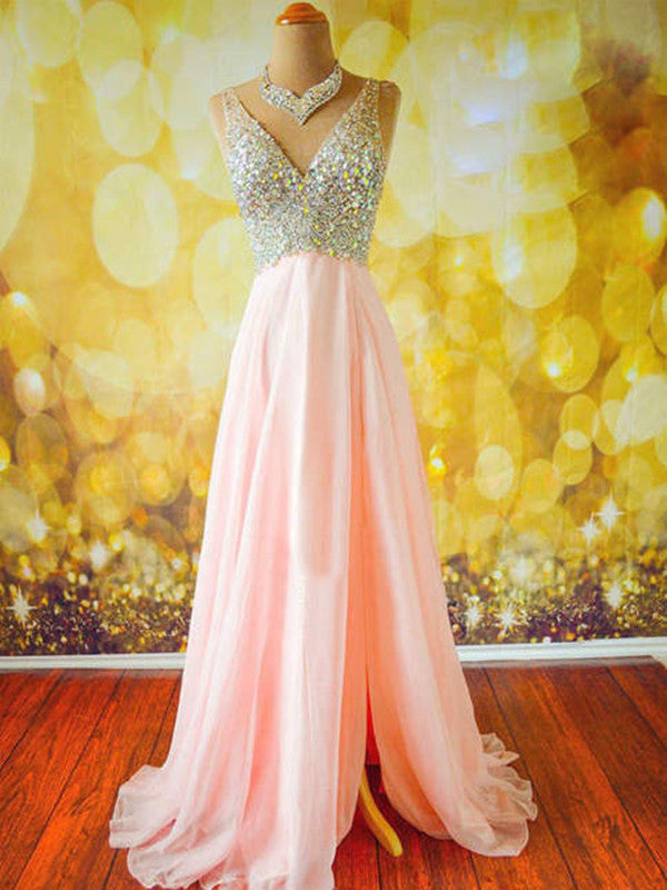 Custom Made A Line V Neck Floor Length Prom Dress, Long Formal Dress, Evening Dress