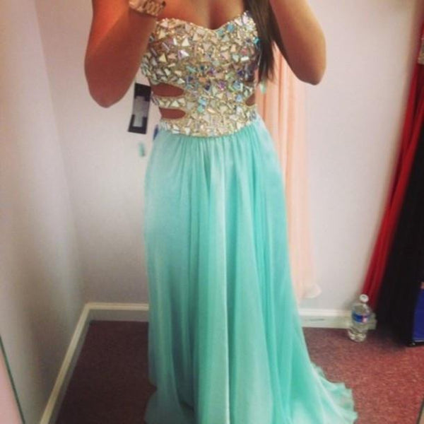 A Line Sweetheart Neck Long Blue Prom Dress, Formal Dress, Evening Dress