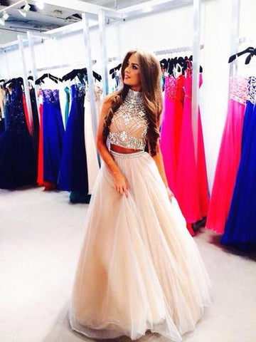 Custom Made Light Champagne 2 Pieces Long Prom Dress, Formal Dress