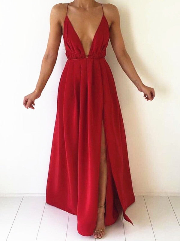 Custom Made A Line V Neck Backless Floor Length Prom Dresses, Bridesmaid Dresses, Formal Dresses