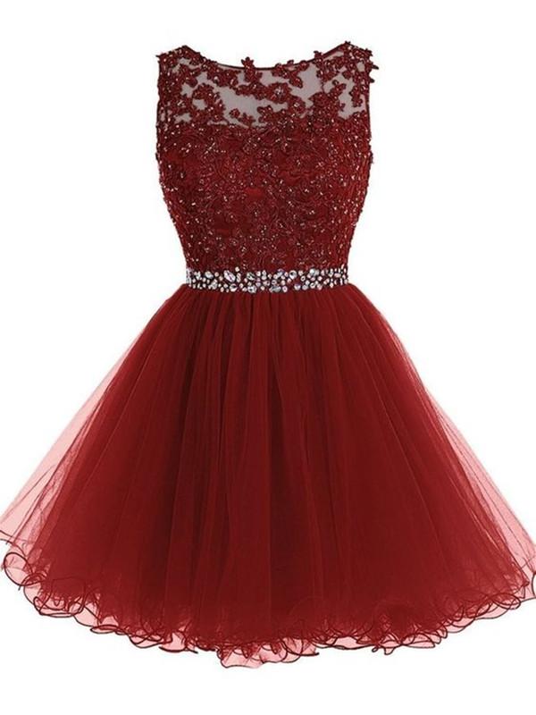 Custom Made Round Neck Short Burgundy Lace Prom Dress, Burgundy Graduation, Homecoming Dress