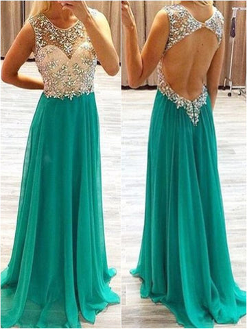 Custom Made A Line Round Neck Backless Floor Length Long Prom Dresses, Formal Dresses