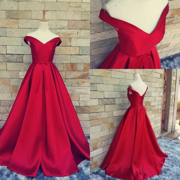 Custom Made Red Off Shoulder Long Prom Gown, Red Prom Dresses, Long Red Formal Dresses