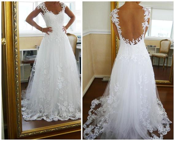 Long Ball Gown Lace Wedding Dresses, Wedding Gowns, Formal Dresses, Backless Lace Wedding Dresses Details