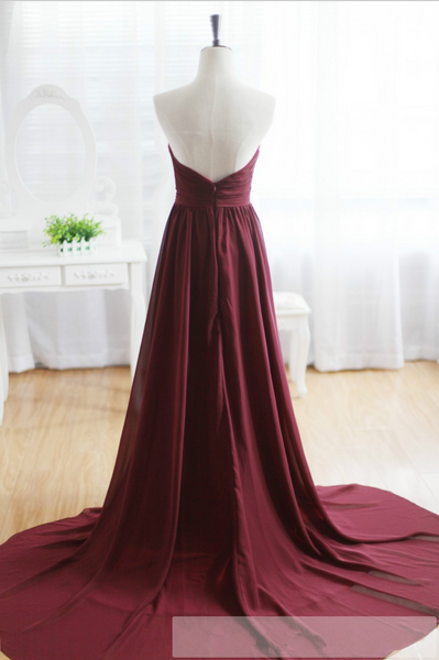 Custom Made A Line Sweetheart Neck Maroon Sweep Train Prom Dresses, Formal Dresses Back Details