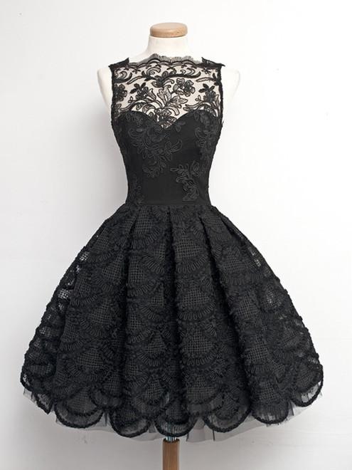 Short Black Lace Prom Dresses, Short Black Homecoming/Graduation Dresses