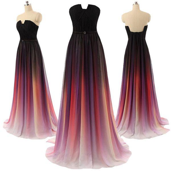 Custom Made Ombre Chiffon Long Prom Dress, Ombre Bridesmaid Dresses, Formal Dresses
