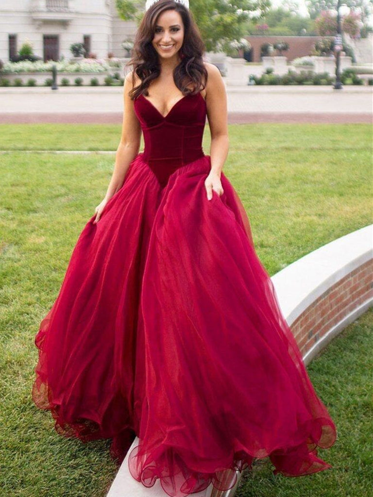 A Line Sweetheart Neck Burgundy Prom Dresses, Burgundy Evening Formal Graduation Dresses