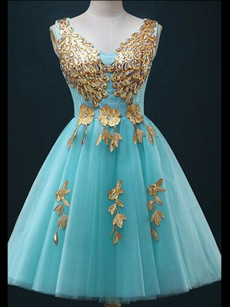 Custom Made A Line V Neck Short Tulle Prom Dresses, Short Bridesmaid Dresses, Homecoming Dress, Graduation Dresses