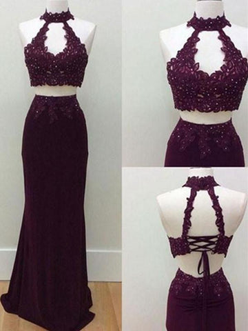 Special A Line 2 Pieces Lace Prom Dress, 2 Pieces Formal Dress, Lace Graduation Dress